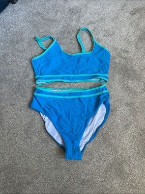 Blue Two-Piece Bikini Set with Aqua Trim